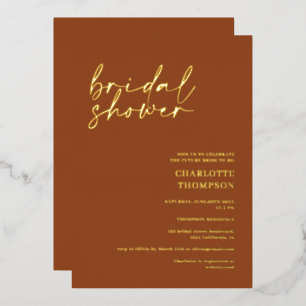Elegante Terrakotta-Casual-Script-Brautparty Folieneinladung
