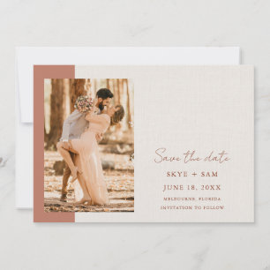 Elegante Terrakotta Einfache Foto Hochzeit Save The Date