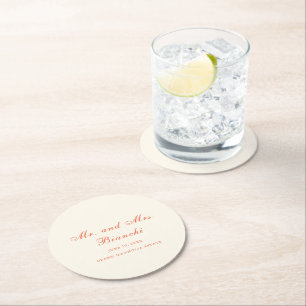 Elegante Terrakotta-Moderne Klassische Hochzeit Runder Pappuntersetzer