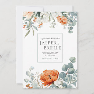 Elegante Terrakotta-Mohn-Eukalyptus-Aquarell Einladung