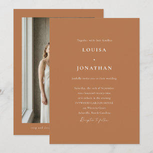 Elegante Terrakotta-Trendy-Script-Foto-Hochzeit Einladung