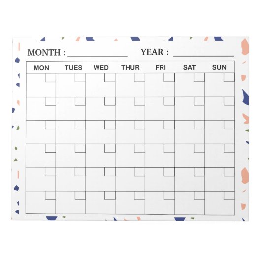 Elegante Terrazzo Monatlicher Kalender Planer Notizblock (Vorderseite)