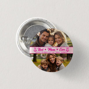 Elegante Text Foto Muttertag Wasserfarbe Rosa Button