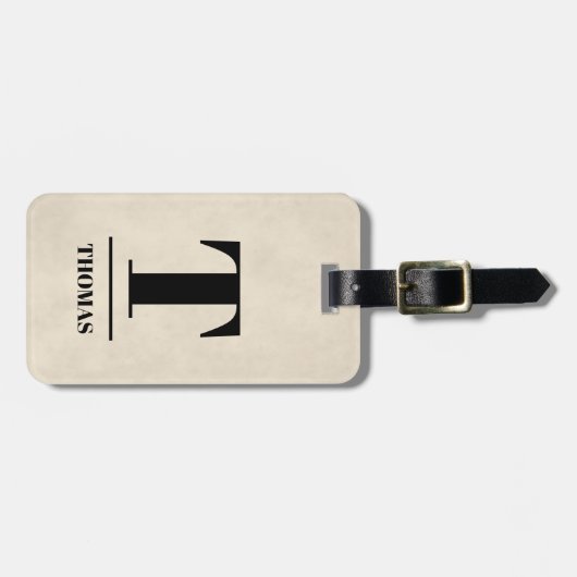 Elegante Textur Beige Bold Black Monogram Gepäckanhänger (Vorderseite horizontal)