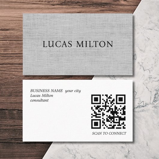Elegante Textur Grauer QR-Code-Berater Visitenkarte