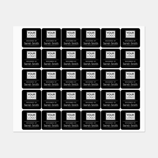 Elegante Textur mit Logo, quadratische, schwarze S Etiketten (Blatt)