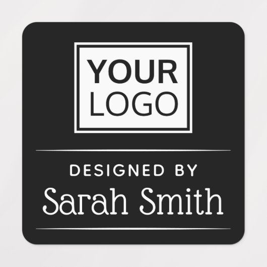 Elegante Textur mit Logo, quadratische, schwarze S Etiketten (Design 2)