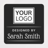 Elegante Textur mit Logo, quadratische, schwarze S Etiketten (Design 1)