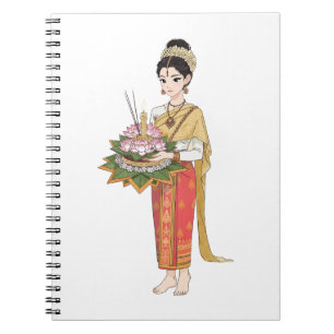 Elegante thailändische Frau im traditionellen Gewa Notizblock