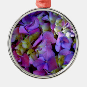 Elegante tief purpurrosa magentafarbene Hortensien Silbernes Ornament