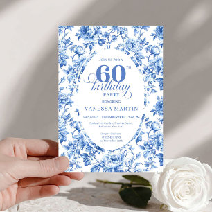 Elegante tiefblaue Toile-Rosen 60. Geburtstag Down Einladung