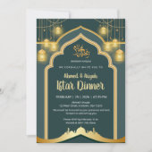Elegante tiefblaue und goldene Laternen-Ramadan-If Einladung (Vorderseite)
