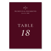 Elegante tiefburgunderrote Hochzeit Tischnummer (Vorderseite)