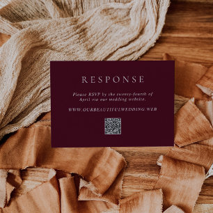 Elegante, tiefe Burgunder-QR-Code-Klassische Hochz RSVP Karte
