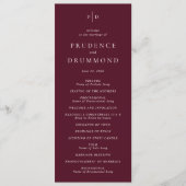Elegante, tiefe Burgunderrote klassische Hochzeit Programm (Vorderseite)