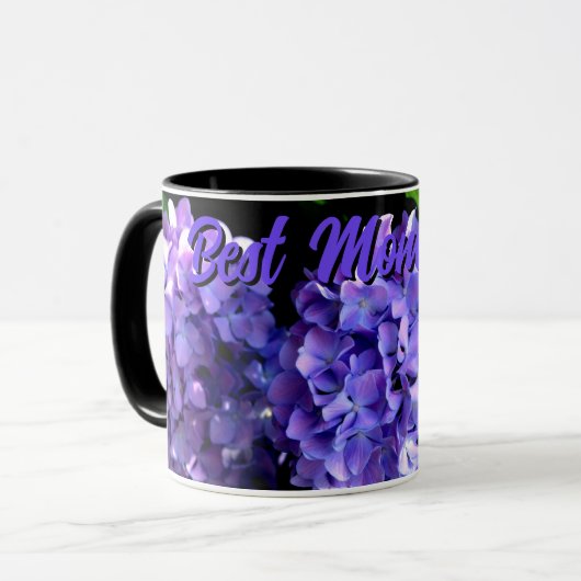 Elegante, tiefe lila Blume Hydrangea Die beste Mam Tasse (Vorderseite Links)