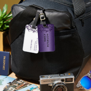 Elegante tiefe Lila Blumenspitze Lila Gepäckanhänger