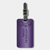 Elegante tiefe Lila Blumenspitze Lila Gepäckanhänger (Vorderseite vertikal)