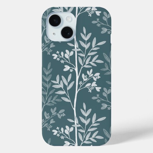 Elegante tiefe Waldteal-Blumen-Silhouette Case-Mate iPhone Hülle (Rückseite)