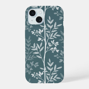 Elegante tiefe Waldteal-Blumen-Silhouette iPhone 15 Hülle