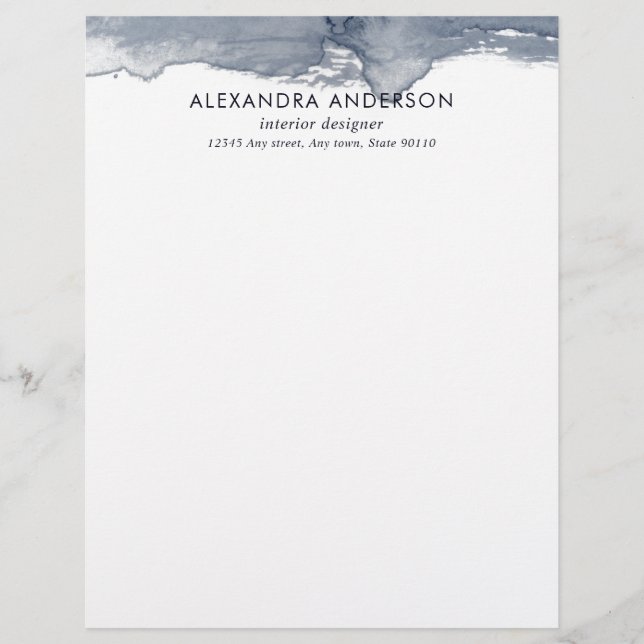 Elegante Tiefgraue Wasserfarben Beruflich Minimal Briefbogen (Vorderseite)