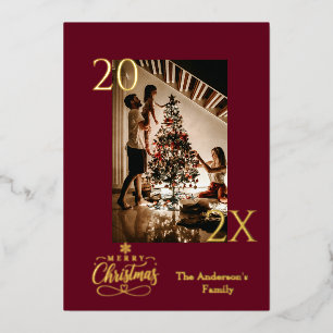 Elegante, tiefrote Burgunder- und Gold-Weihnachtsf Folien Feiertagskarte