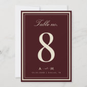 Elegante tiefrote Hochzeit 5x7 Tischnummernkarte Einladung (Vorderseite)