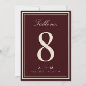 Elegante tiefrote Hochzeit 5x7 Tischnummernkarte Einladung (Rückseite)