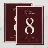 Elegante tiefrote Hochzeit 5x7 Tischnummernkarte Einladung (Vorne/Hinten)