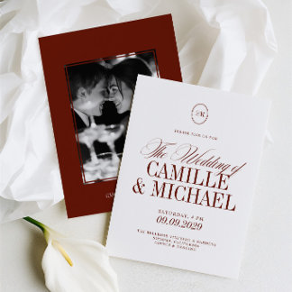 Elegante, tiefrote Terrakotta-Foto-Hochzeit Einladung