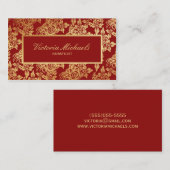 Elegante tiefrote und GoldblumenVisitenkarte Visitenkarte (Vorne/Hinten)