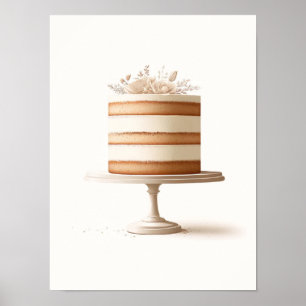 Elegante Tier Weiße Blumen Torte Bäckerei Küche Poster