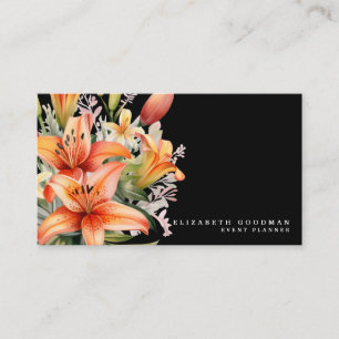 Elegante Tiger Lily Tropical Black Business Cards Visitenkarte