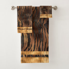 Elegante Tiger Print Gold Metallic Glam Chic Badhandtuch Set