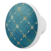 Elegante Tile Aquamarin Blue & Gold Plätze Keramikknauf (Rechts)