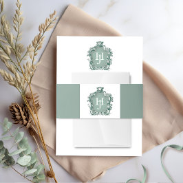 Elegante Timeless Green Monogram Wedding Einladungsbanderole