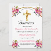 Elegante Tinta Floral Bautizo Einladung (Vorderseite)