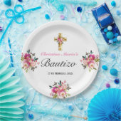 Elegante Tinta Floral Bautizo Pappteller (Party)