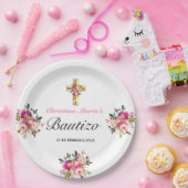 Elegante Tinta Floral Bautizo Pappteller (Party)