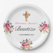 Elegante Tinta Floral Bautizo Pappteller (Vorderseite)