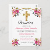 Elegante Tinta Floral Bautizo Postkarte (Vorne/Hinten)