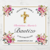 Elegante Tinta Floral Bautizo Schaumweinetikett (Einzelnes Label)