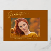 Elegante Tinte Script Foto Grad Burnt Orange Card Folieneinladung (Vorderseite)