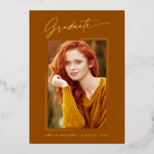 Elegante Tinte Script Foto Grad Rust Orange Card Folieneinladung (Vorderseite)