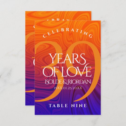 Elegante Tischkarte zum 39. Hochzeitstag Dankeskarte (Vorne/Hinten)