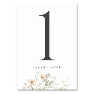 Elegante Tischkarten mit Wildblumenmotiv für die H Tischnummer