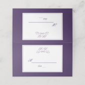 Elegante Tischnummer an den Lila und weißen Grenze Platzkarte (Außenseite Aufgefaltet)