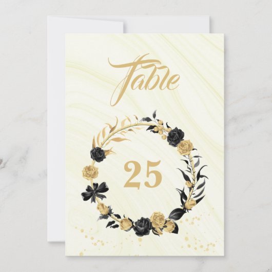 Elegante Tischnummer aus Gold und schwarzem Kranz (Vorderseite)