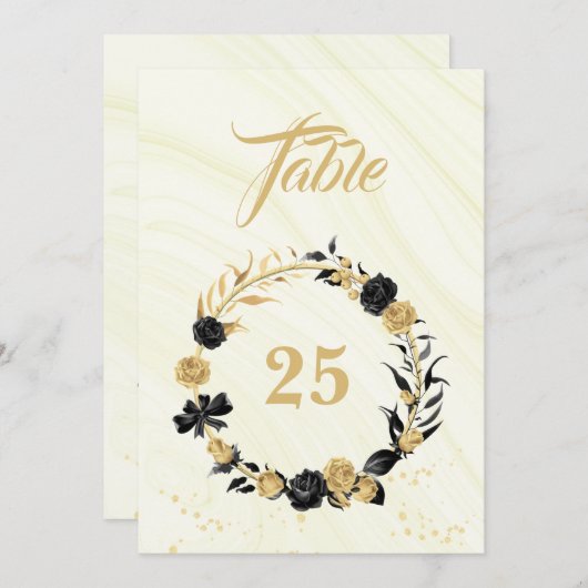 Elegante Tischnummer aus Gold und schwarzem Kranz (Vorne/Hinten)