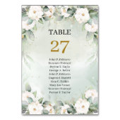 Elegante Tischnummer aus Grün und Gold mit Namen (Rückseite)